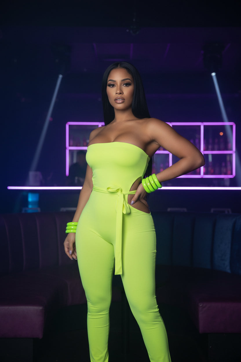 Lime Neon Strapless Wide-Leg Jumpsuit | NWOT