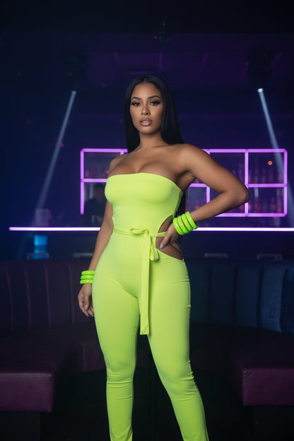 Lime Neon Strapless Wide-Leg Jumpsuit | NWOT