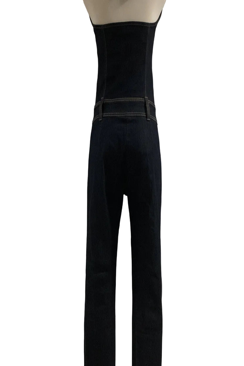 Good Time Jeans USA Navy Blue Ruffle Halter Jumpsuit (Pre-Owned)
