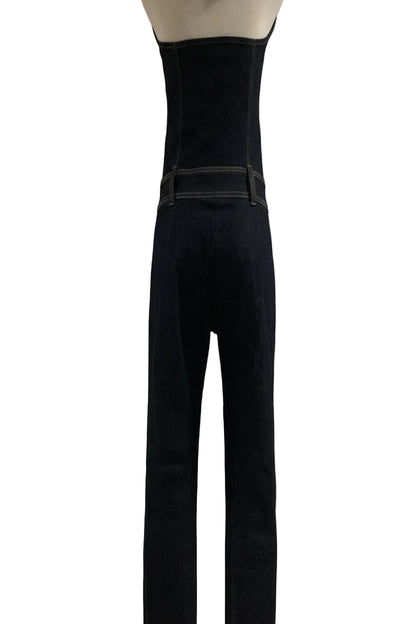 Good Time Jeans USA Navy Blue Ruffle Halter Jumpsuit (Pre-Owned)