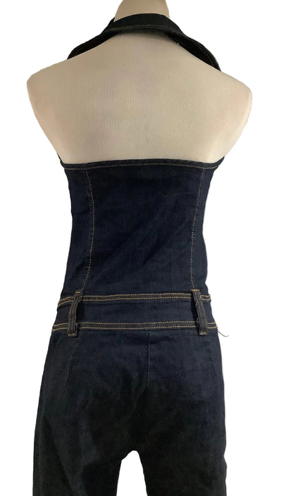 Good Time Jeans USA Navy Blue Ruffle Halter Jumpsuit (Pre-Owned)