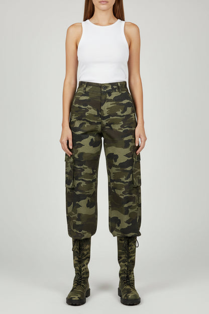 Camo Print Wide Leg Cargo Trousers – Women's Khaki Utility Pants | Belle Allure Collection
