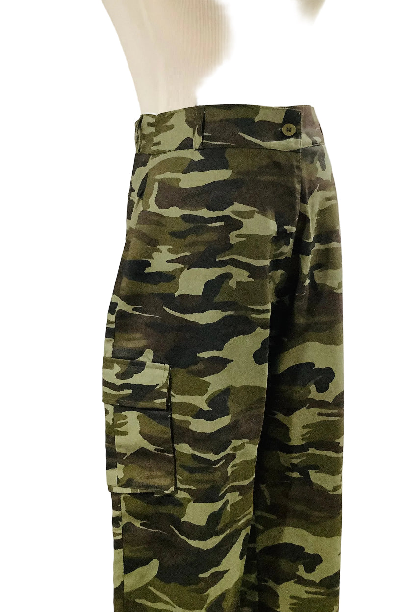 Camo Print Wide Leg Cargo Trousers – Women's Khaki Utility Pants | Belle Allure Collection