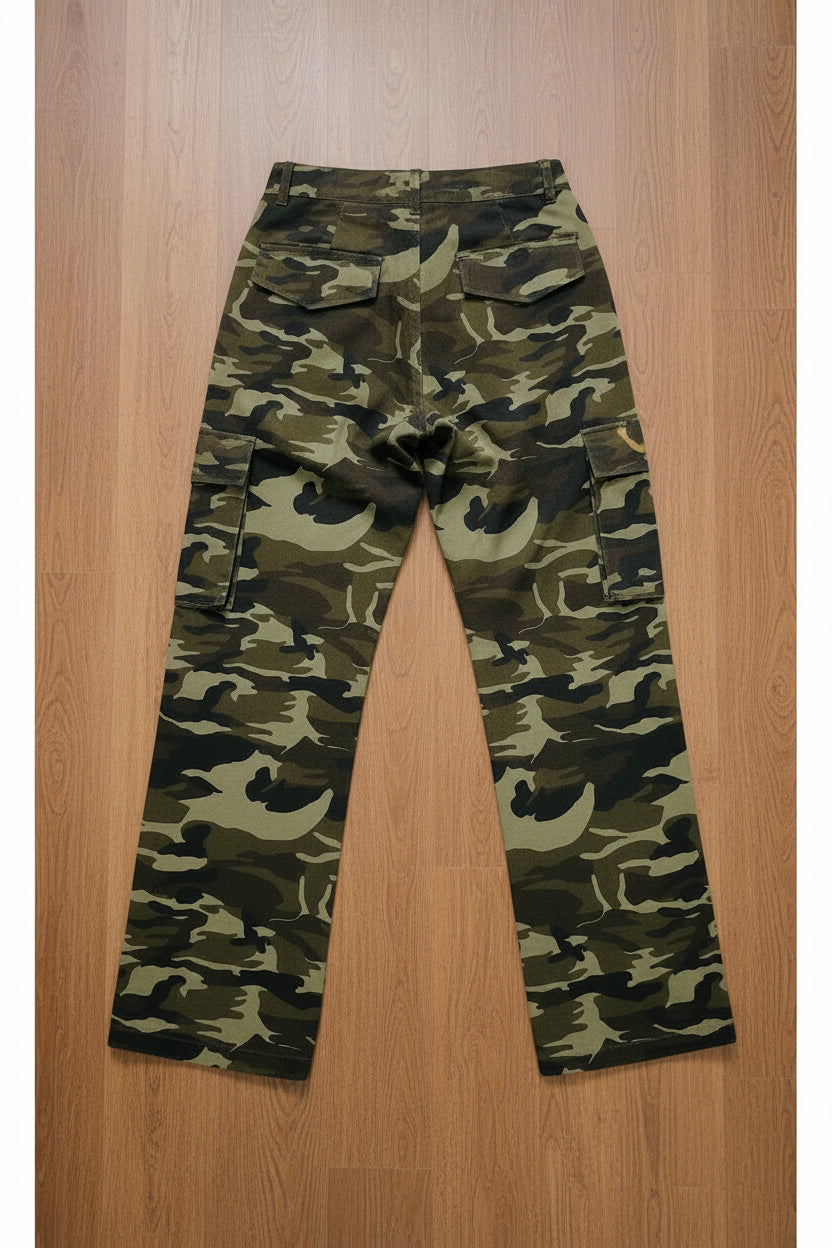 Camo Print Wide Leg Cargo Trousers – Women's Khaki Utility Pants | Belle Allure Collection