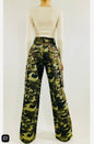 Camo Print Wide Leg Cargo Trousers – Women's Khaki Utility Pants | Belle Allure Collection