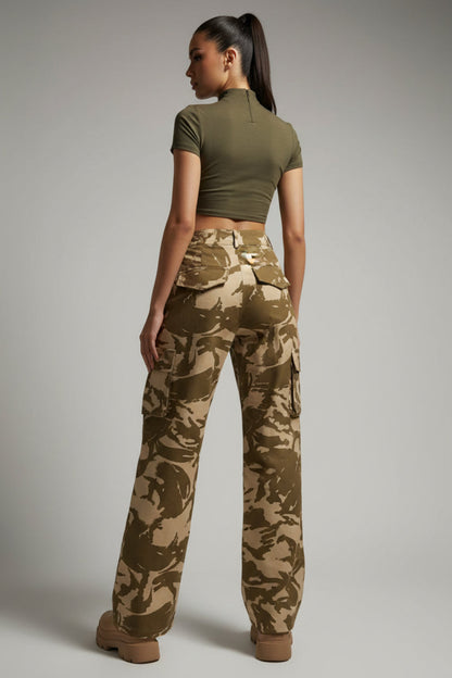 PLT: Shape Camo Print Pocket Wide Leg Cargo Trouse Detail  – NWT