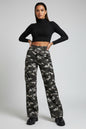 PLT: Grey Shape Camo Print Pocket Detail Wide Leg Cargo Trouser-NWT