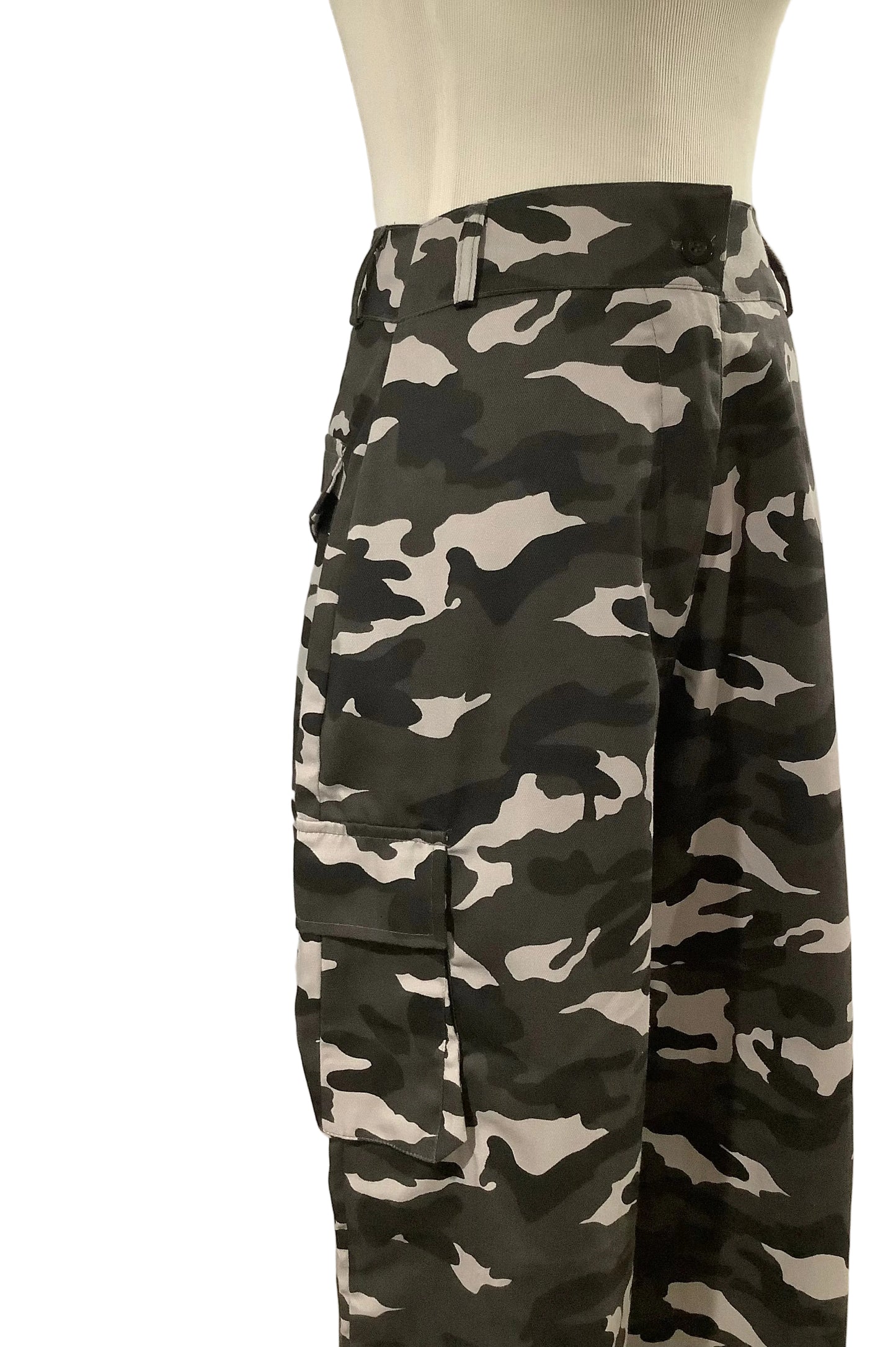 PLT: Grey Shape Camo Print Pocket Detail Wide Leg Cargo Trouser-NWT
