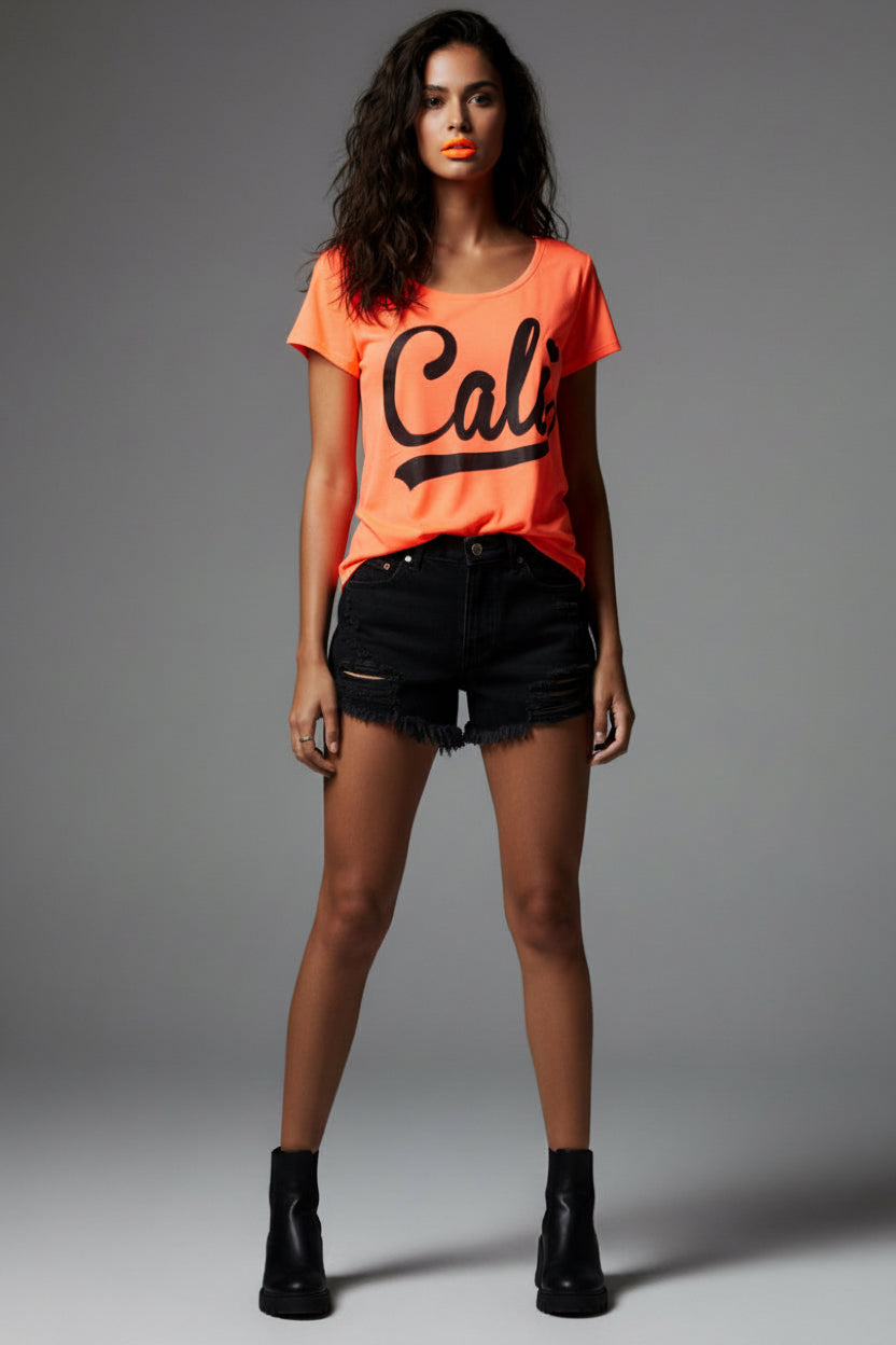 Neon Cali Drop Tail T-Shirt | California Vintage Style