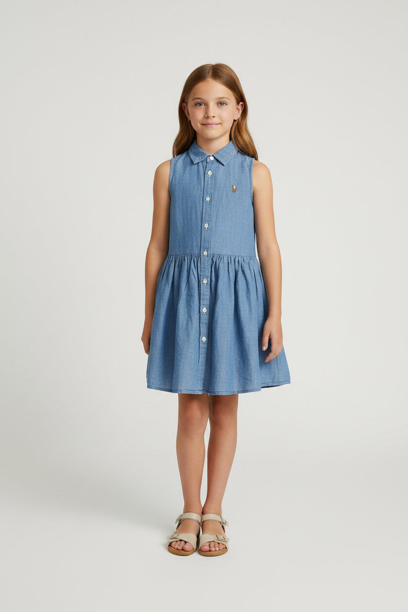 Polo Ralph Lauren Girls Belted Chambray Shirt Dress – Size 5