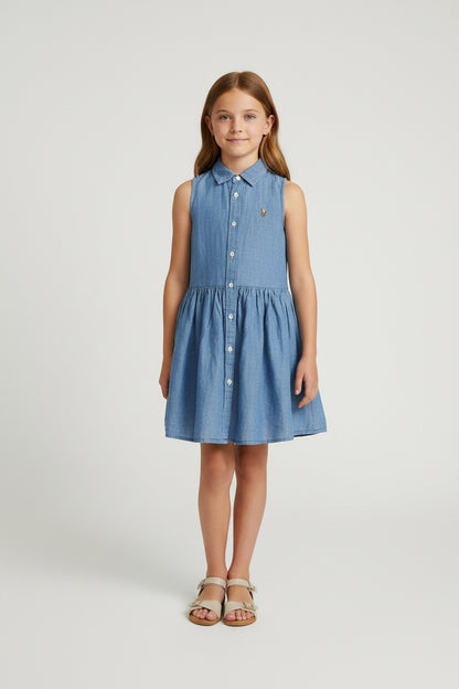 Polo Ralph Lauren Girls Belted Chambray Shirt Dress – Size 5