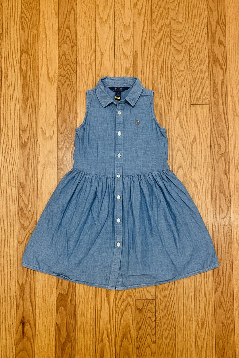 Polo Ralph Lauren Girls Belted Chambray Shirt Dress – Size 5