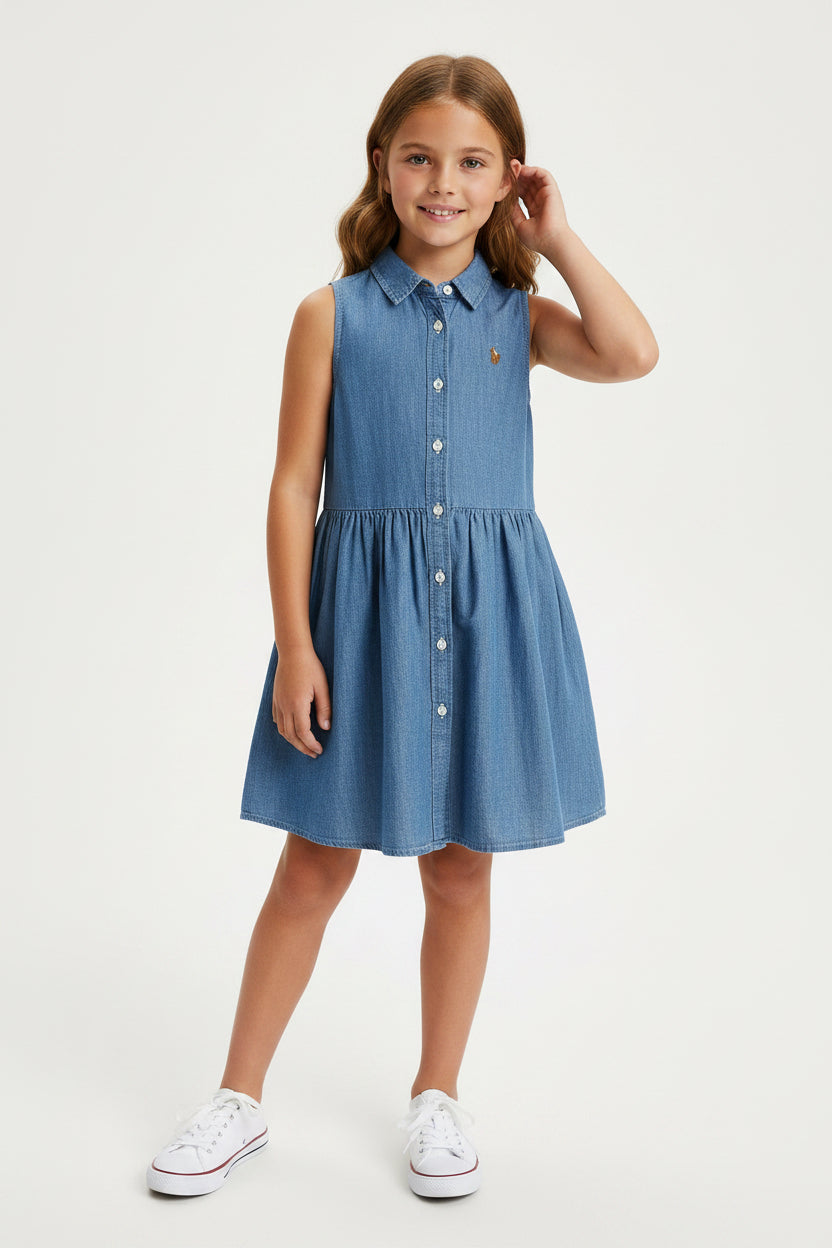 Polo Ralph Lauren Girls Belted Chambray Shirt Dress – Size 5