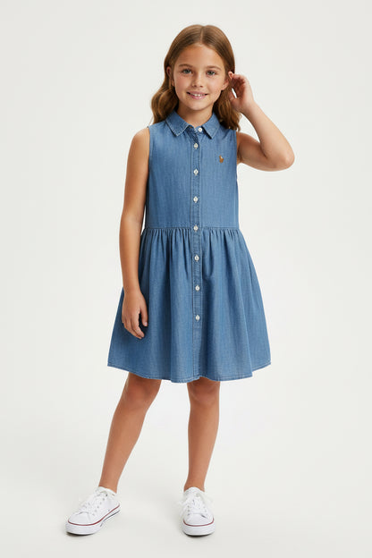Polo Ralph Lauren Girls Belted Chambray Shirt Dress – Size 5