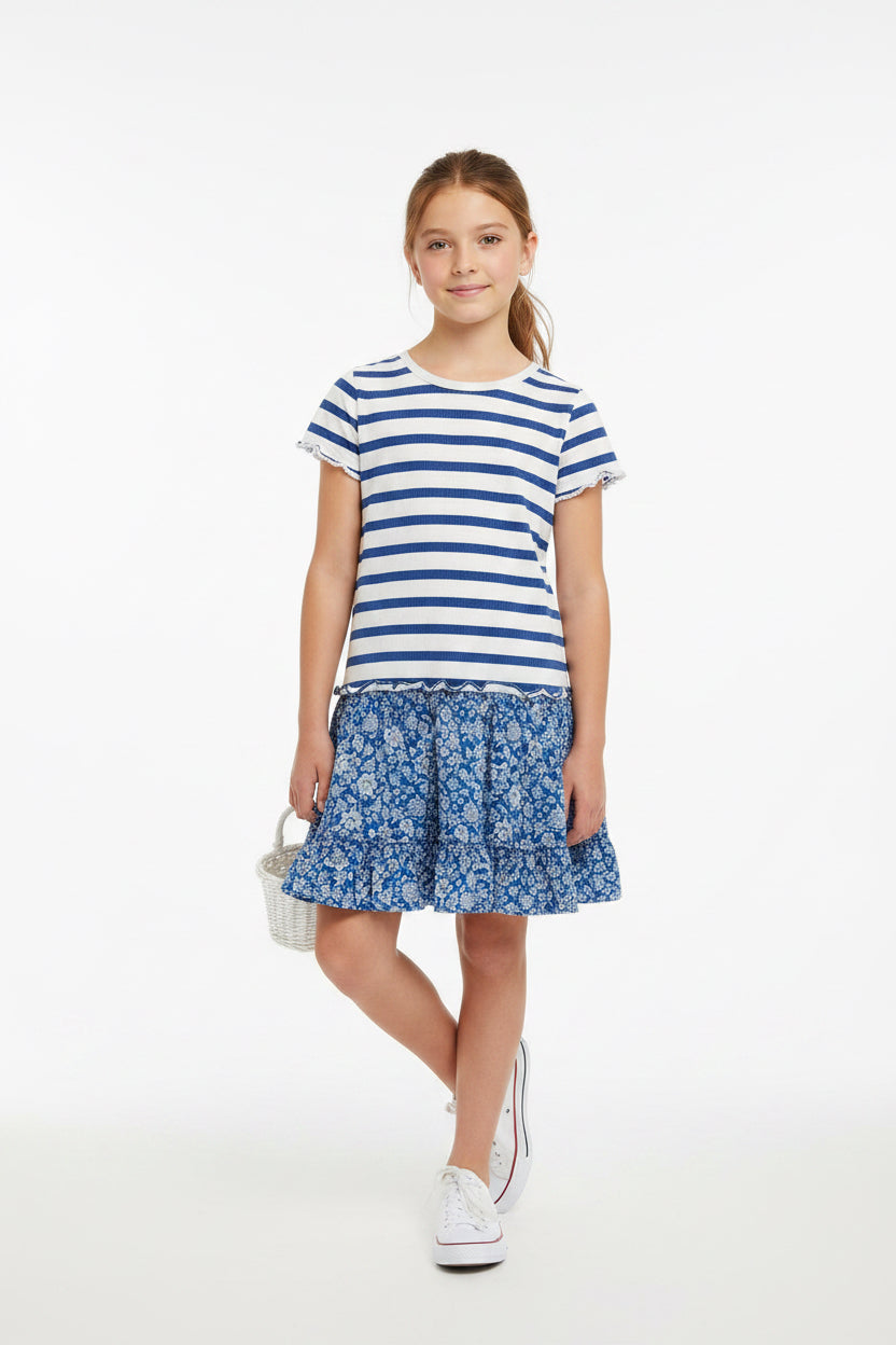 Polo Ralph Lauren Girls' Striped Pointelle-Knit Cotton Dress – Scalloped Trim