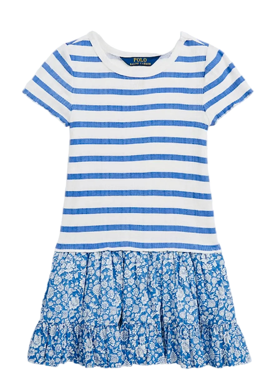 Polo Ralph Lauren Girls' Striped Pointelle-Knit Cotton Dress – Scalloped Trim