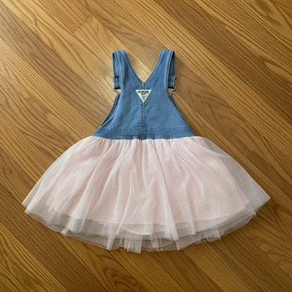 OshKosh B'gosh Girls Denim Unicorn Overall Dress with Pink Tulle Skirt