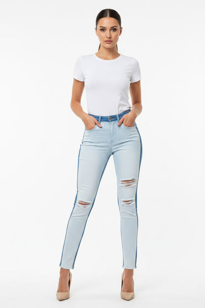 Aphrodite Two Tone Denim Jeans — Light Blue W/ White Front | Size 3 (26)