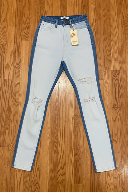 Aphrodite Two Tone Denim Jeans — Light Blue W/ White Front | Size 3 (26)