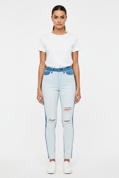 Aphrodite Two Tone Denim Jeans — Light Blue W/ White Front | Size 3 (26)