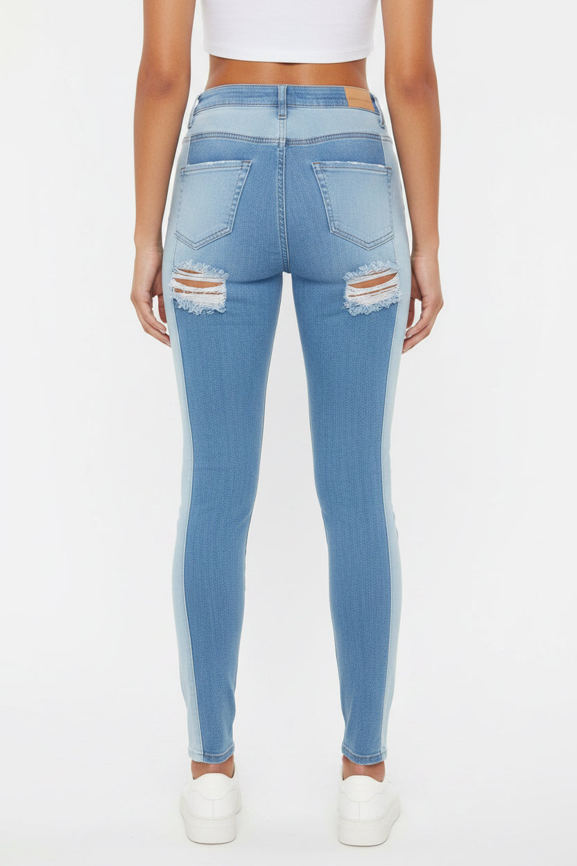 Aphrodite Two Tone Denim Jeans — Light Blue W/ White Front | Size 3 (26)