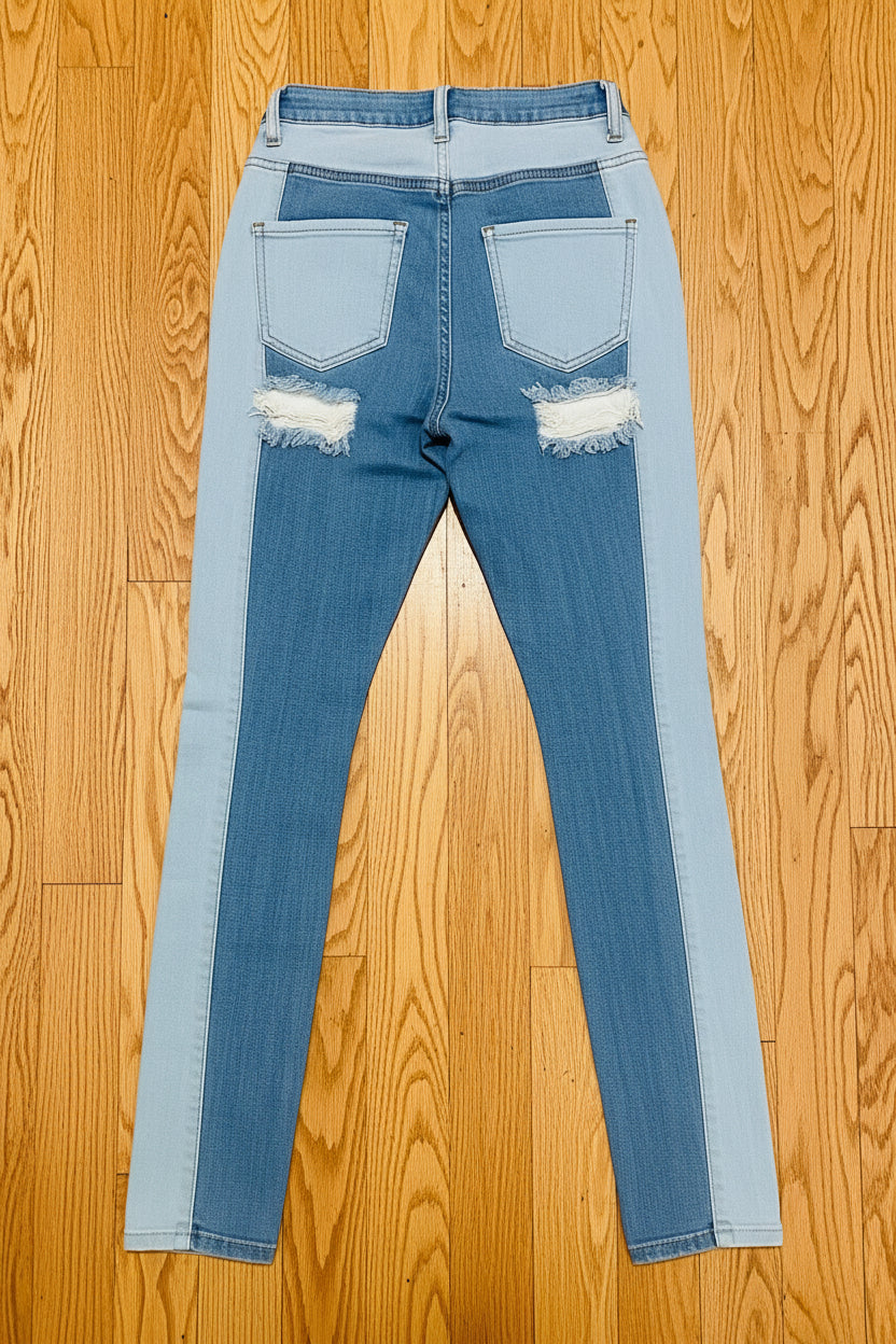 Aphrodite Two Tone Denim Jeans — Light Blue W/ White Front | Size 3 (26)