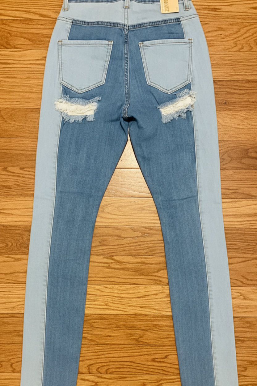 Aphrodite Two Tone Denim Jeans — Light Blue W/ White Front | Size 3 (26)