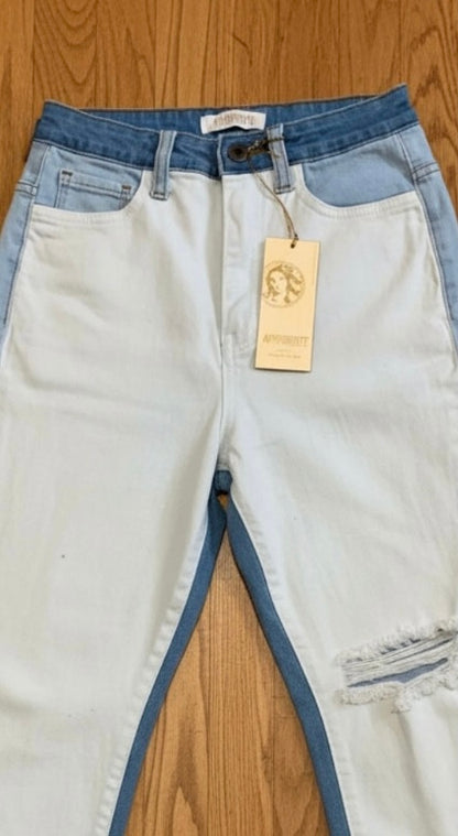 Aphrodite Two Tone Denim Jeans — Light Blue W/ White Front | Size 3 (26)