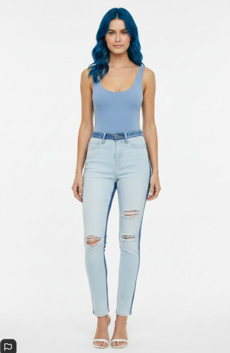 Aphrodite Two Tone Denim Jeans — Light Blue W/ White Front | Size 3 (26)