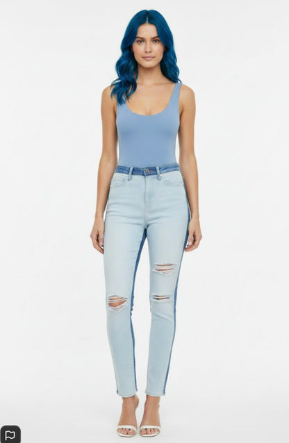 Aphrodite Two Tone Denim Jeans — Light Blue W/ White Front | Size 3 (26)