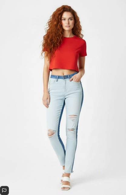 Aphrodite Two Tone Denim Jeans — Light Blue W/ White Front | Size 3 (26)