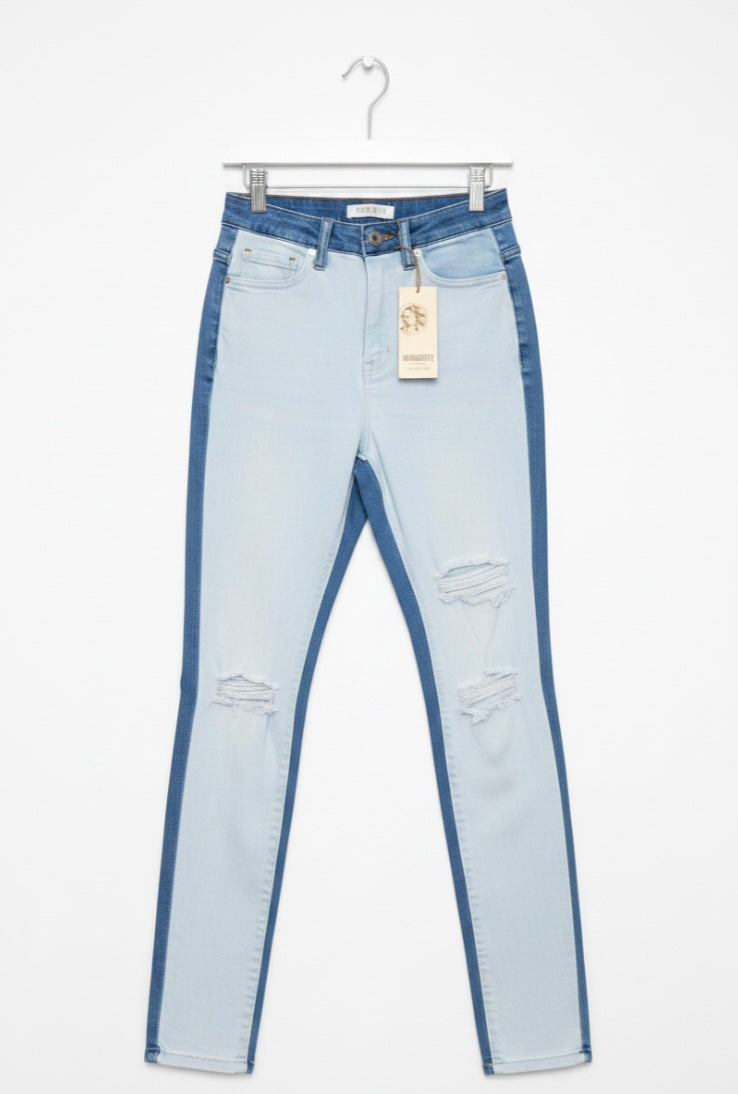 Aphrodite Two Tone Denim Jeans — Light Blue W/ White Front | Size 3 (26)