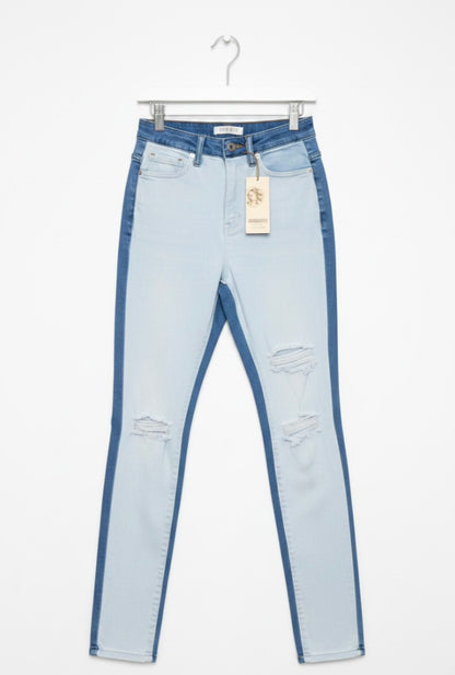 Aphrodite Two Tone Denim Jeans — Light Blue W/ White Front | Size 3 (26)