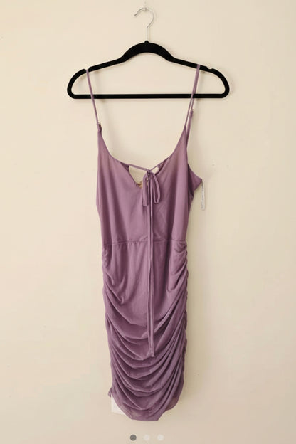 Miss Circle Flora Mesh Mini Dress — Purple | Sleeveless Ruched Design (NWT)