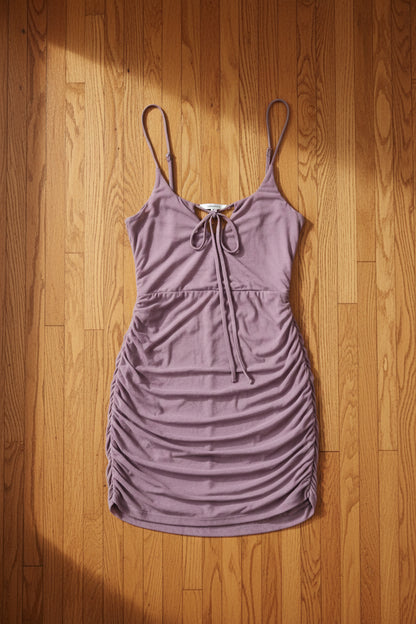 Miss Circle Flora Mesh Mini Dress — Purple | Sleeveless Ruched Design (NWT)