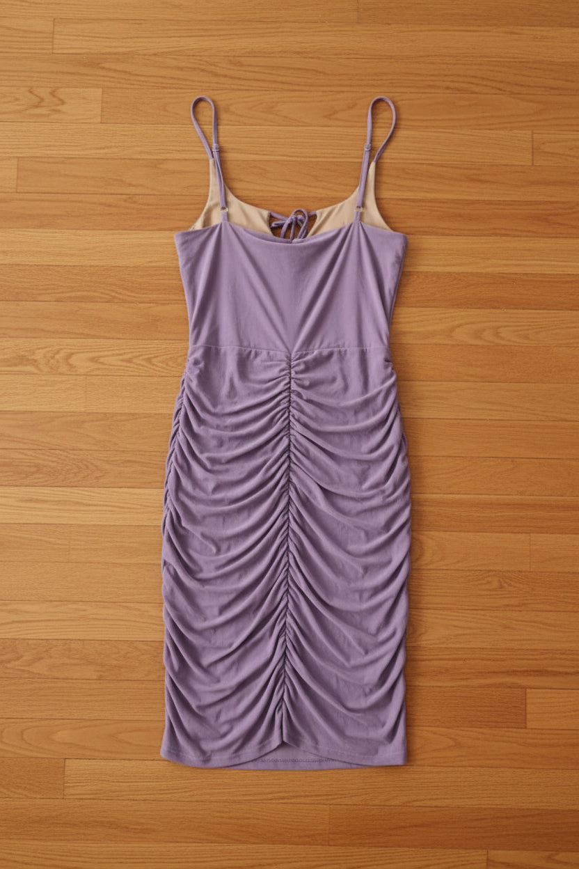 Miss Circle Flora Mesh Mini Dress — Purple | Sleeveless Ruched Design (NWT)