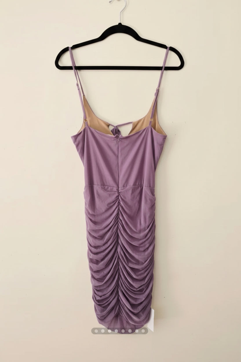 Miss Circle Flora Mesh Mini Dress — Purple | Sleeveless Ruched Design (NWT)