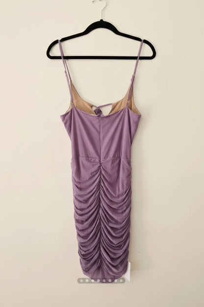 Miss Circle Flora Mesh Mini Dress — Purple | Sleeveless Ruched Design (NWT)
