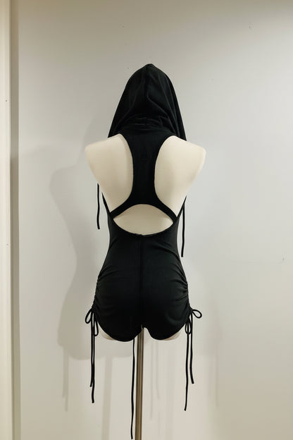 Darker Wavs Lace-Up Hooded Romper by Dolls Kill — Pre-Owned