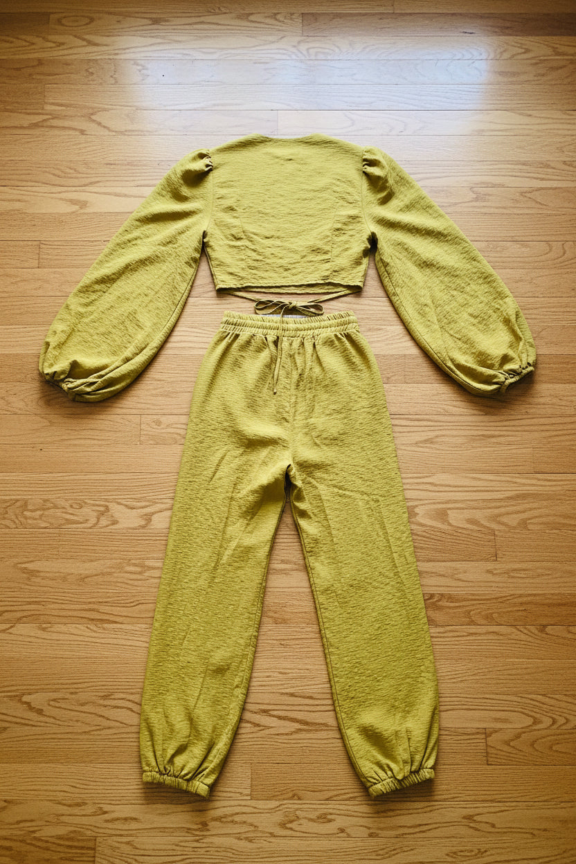 Boohoo Yellow Textured Relaxed Fit Two-Piece Jogger Set