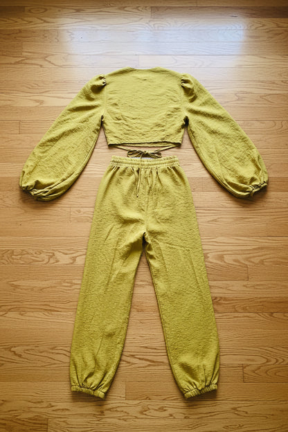 Boohoo Yellow Textured Relaxed Fit Two-Piece Jogger Set
