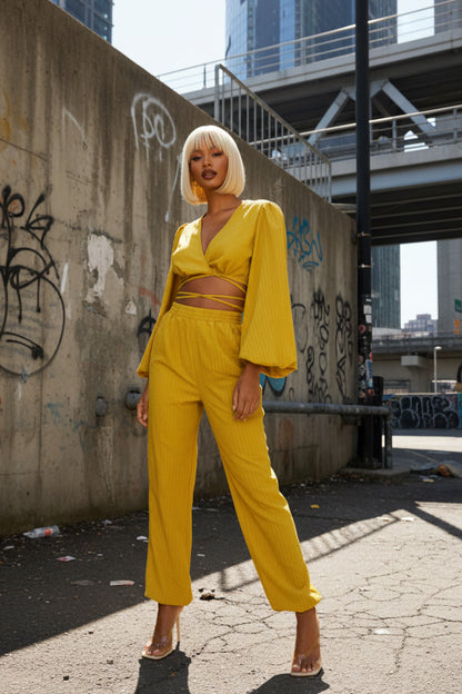 Boohoo Yellow Textured Relaxed Fit Two-Piece Jogger Set
