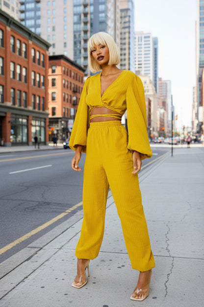 Boohoo Yellow Textured Relaxed Fit Two-Piece Jogger Set