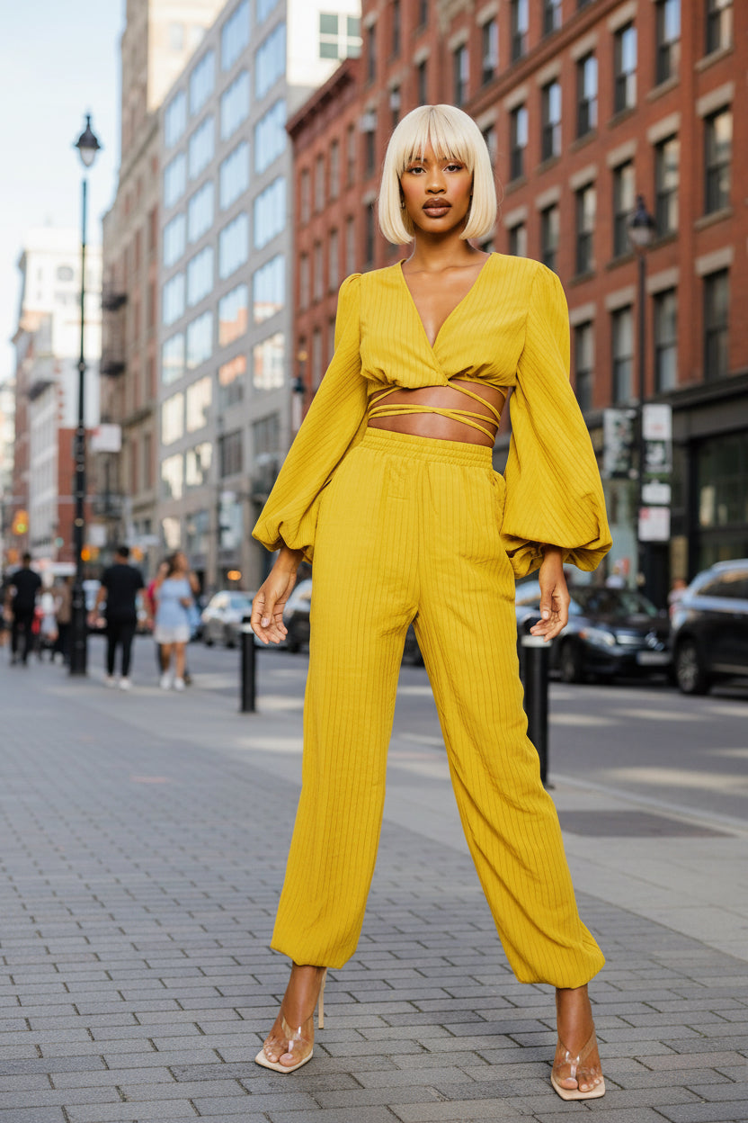 Boohoo Yellow Textured Relaxed Fit Two-Piece Jogger Set