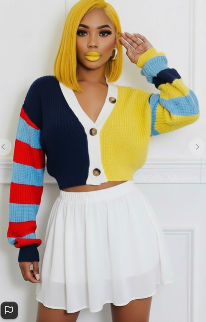Color Block Crop Cardigan | Women's Knit Layering Sweater