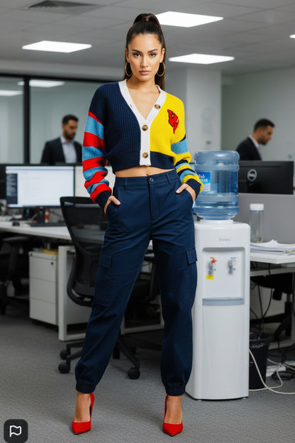 Color Block Crop Cardigan | Women's Knit Layering Sweater