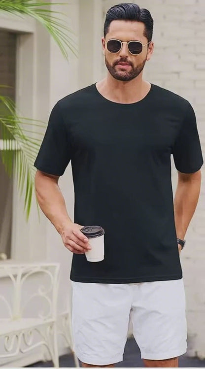 Mens Cotton T Shirts Casual Plain Crew Neck