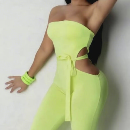 Lime Neon Strapless Wide-Leg Jumpsuit | NWOT