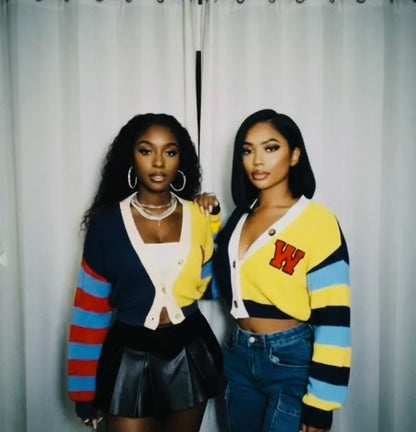 Color Block Crop Sweater Cardigan