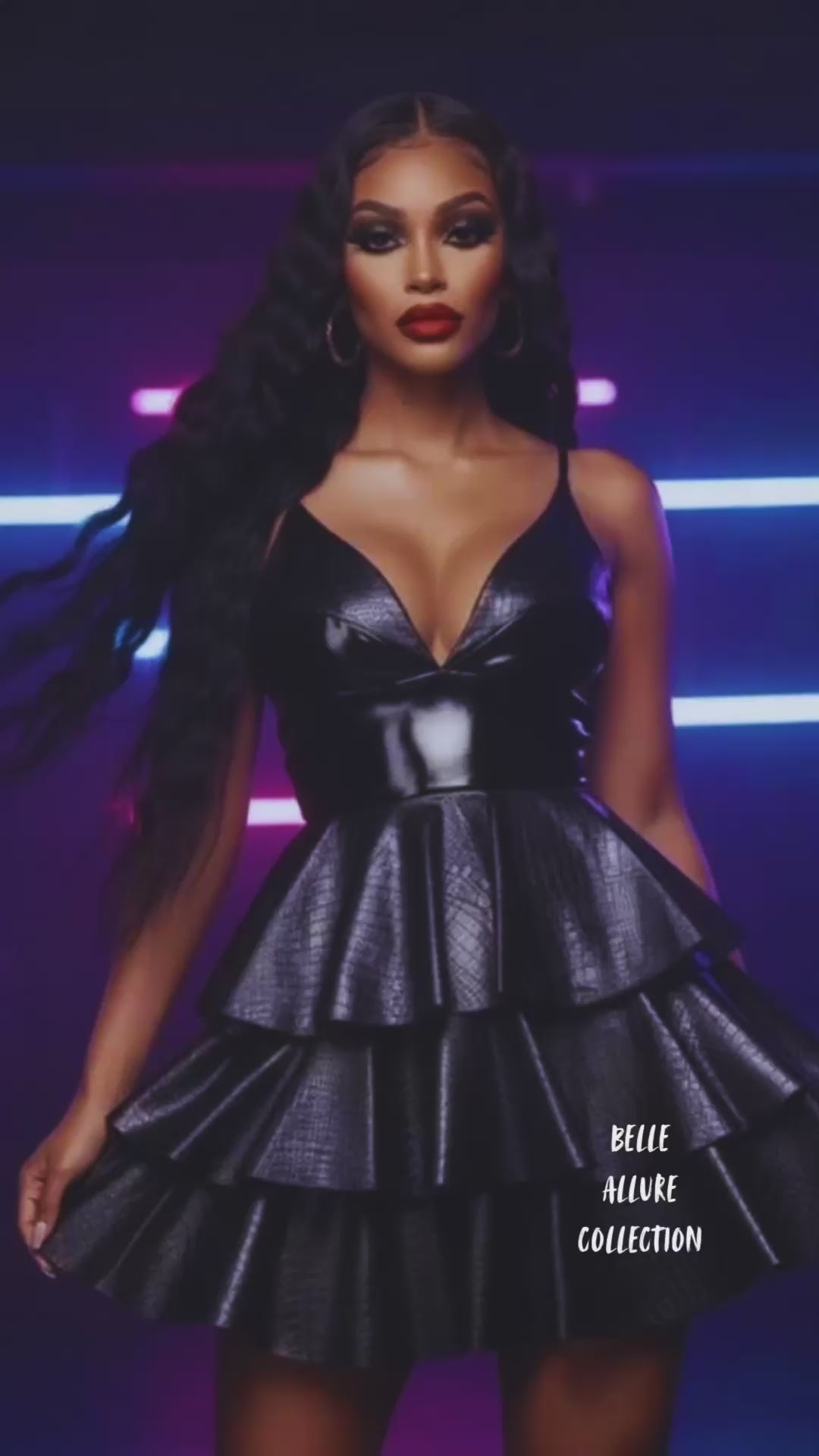 Load video: Black ruffled Faux Leather